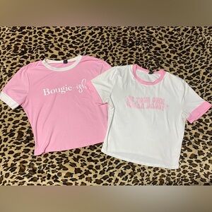 EUC SHEIN Pink Funny Bougie Sassy Short T Shirt Top Set Y2K Graphic Tee